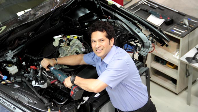 Sachin Tendulkar assembling a BMW car