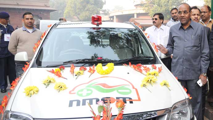 Union Minister for Heavy Industries and Public Enterprises, Anant Geete showing off his Mahindra Verito electric car which he used to commute to Parliament, in New Delhi on December 22, 2015. PIB
