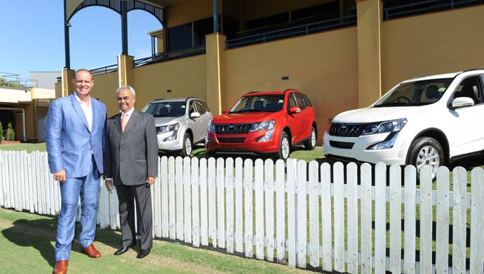 Cricket legend Matthew Hayden and Pravin Shah, President & Chief Executive (Automotive), Mahindra & Mahindra Ltd. at the launch of the Automatic Transmission variant of the New Age XUV500 in Australia