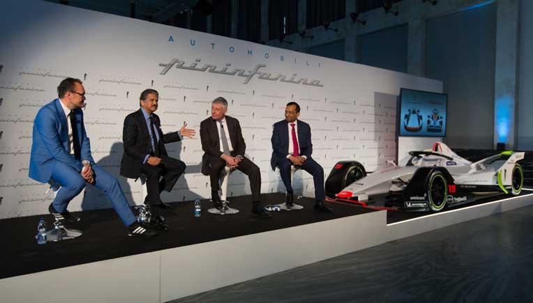 Senior Mahindra and Pininfarina official at the launch of Automobili Pininfarina 