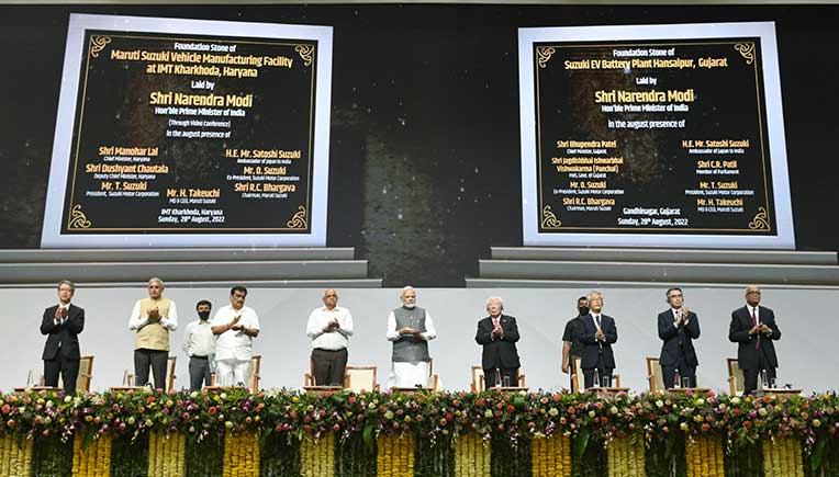 PM lays foundation stone for Suzuki electric vehicle battery plant