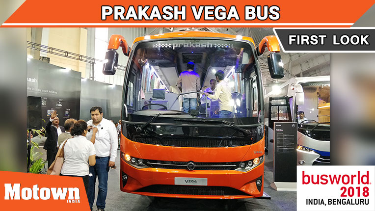 Prakash Vega bus displayed at BusWorld India 2018 - SM Kannappa Automobiles Pvt Ltd displayed the Prakash Vega bus at BusWorld India 2018