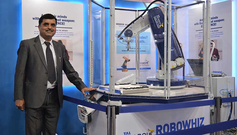 Amit Bhingurde, COO, TAL Manufacturing Solutions with the newly launched TAL Brabo Robowhiz Educart