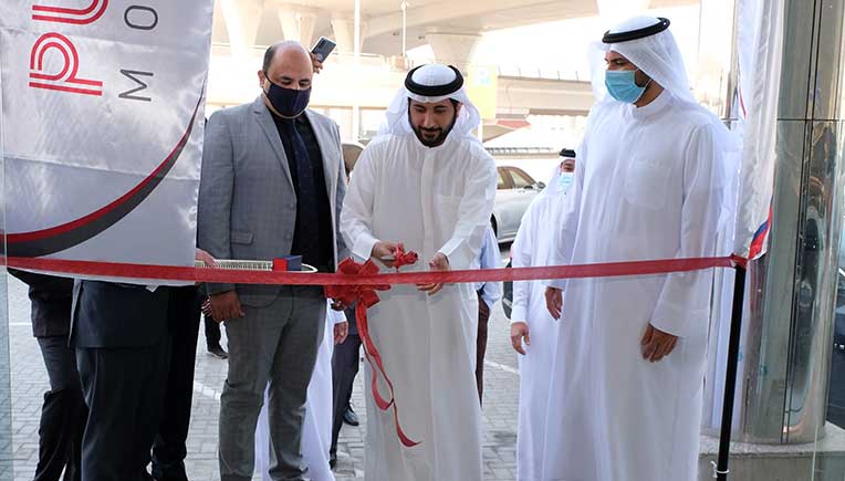 Ibrahim Al Sadah, Head & Managing Partner, Public Motors,  Ahmad Al Sadah and Amit Manawa, TVS Motor Company at the inauguration ceremony