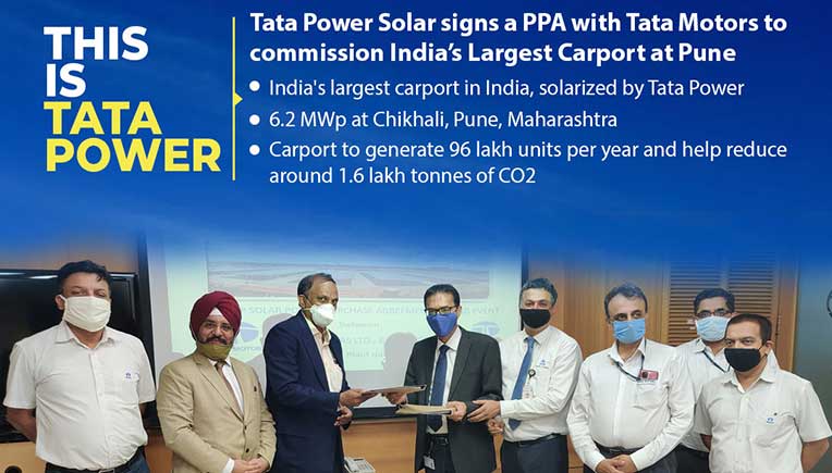 Tata Power, Tata Motors sign PPA to commission India’s largest carport at Pune