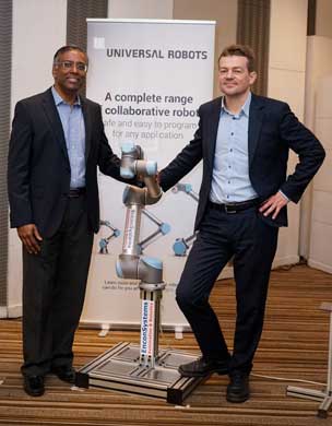 Pradeep David, General Manager, India and Esben Ostergaard, Founder & Chief Technical Officer, Universal Robots, at the launch of their collaborative robots (co-bots)