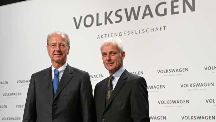 (L to R) Hans Dieter Pötsch, Chairman of the Supervisory Board of Volkswagen Aktiengesellschaft, and Matthias Müller, Chairman of the Board of Management of Volkswagen AG