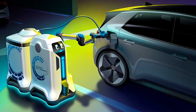 World premiere of Volkswagen charging robots in underground parkings 