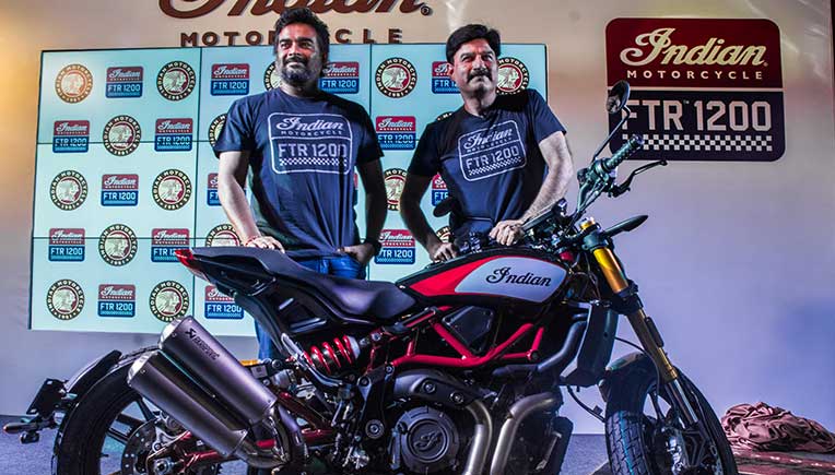 Actor R. Madhavan along with Pankaj Dubey, MD and country Head, Polaris India Pvt Ltd at the launch of Indian FTR 1200 S & FTR 1200 S Race Replica in New Delhi