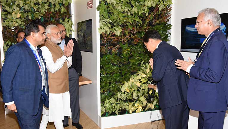 Prime Minister Narendra Modi greeting Hyundai officials: pic PIB