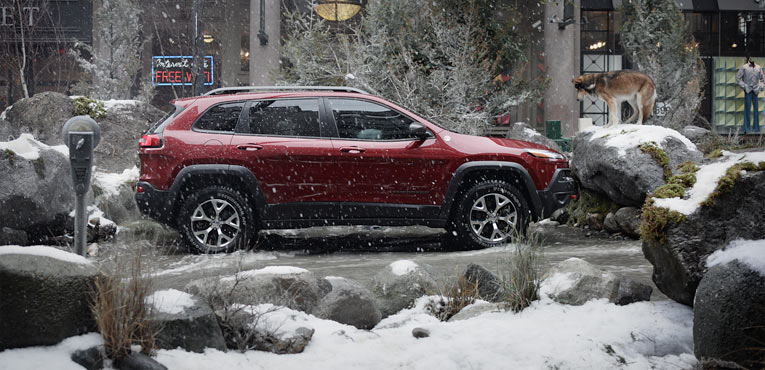 Jeep brand turns a street into forest with wild mountain river