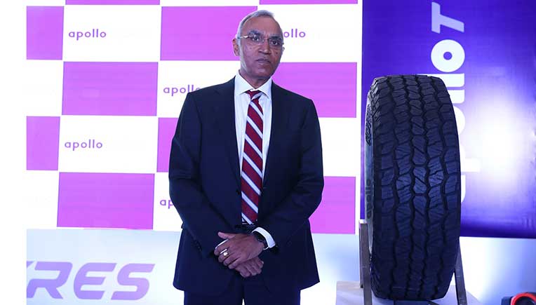 Satish Sharma, President, Asia Pacific, Middle East & Africa (APMEA), Apollo Tyres Ltd at the launch of Apterra AT2 tyres