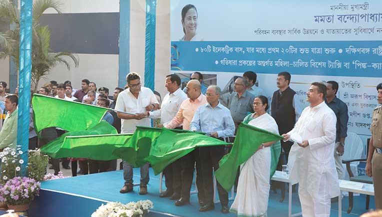 Chief Minister of West Bengal Mamata Banerjee flagged off the buses with dignitaries from WBTC and Tata Motors. 