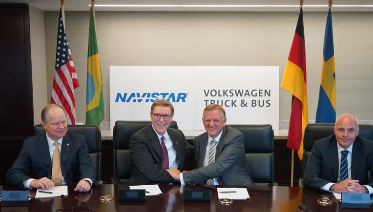 (L to R) Walter G. Borst (CFO Navistar), Troy Clarke (CEO Navistar), Andreas Renschler (CEO Volkwagen Truck & Bus) and Matthias Gründler (CFO Volkswagen Truck & Bus) 