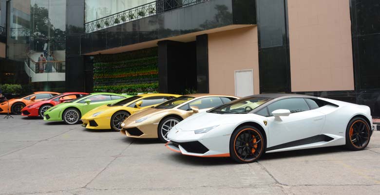 Gleaming Lamborghinis on display in New Delhi