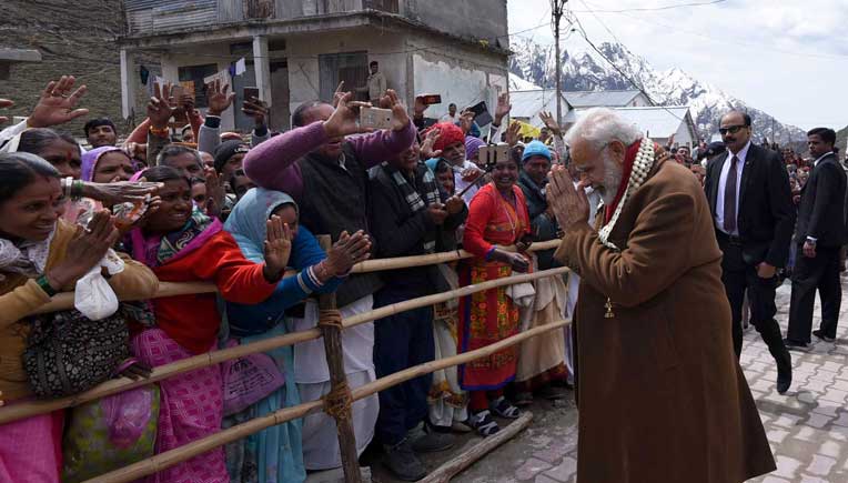 Prime Minister at Kedarnath Picture courtesy PIB