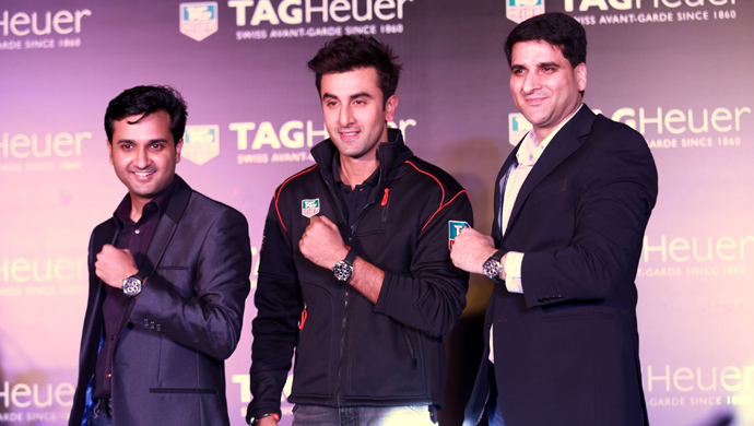 (L to R) Puneet Sewra, Marketing Director, TAG Heuer India with Ranbir Kapoor, Brand Ambassador and Amit Chaloo, GM, TAG Heuer India 
