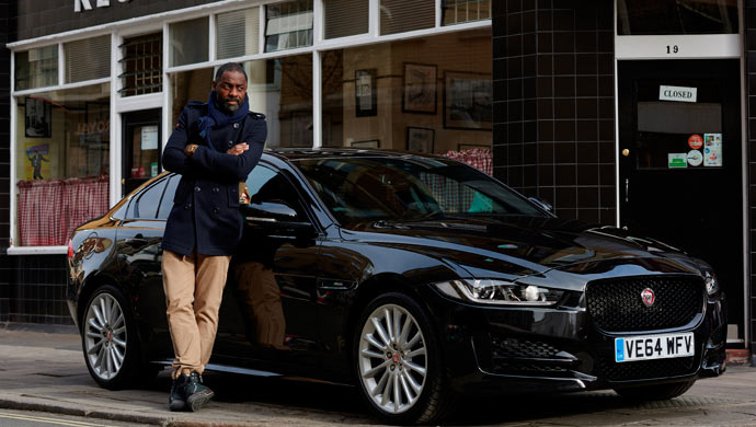 Idris Elba with his Jaguar XE