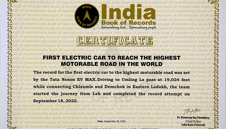 Tata Nexon EV Max 1st electric car to reach world’s highest motorable road - Umling La