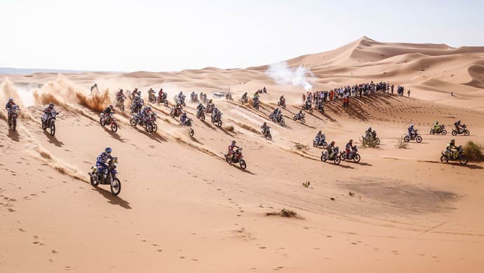 The final stage of the Merzouga Rally in progress on the Moroccan desert