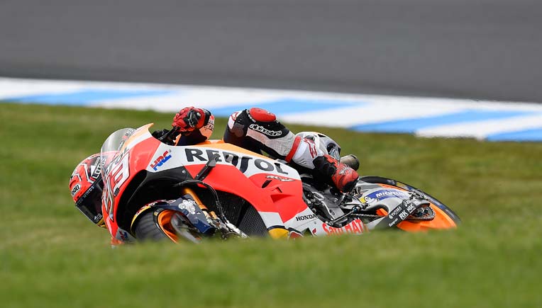 Marquez in action during Qualifying, Picture courtesy Honda
