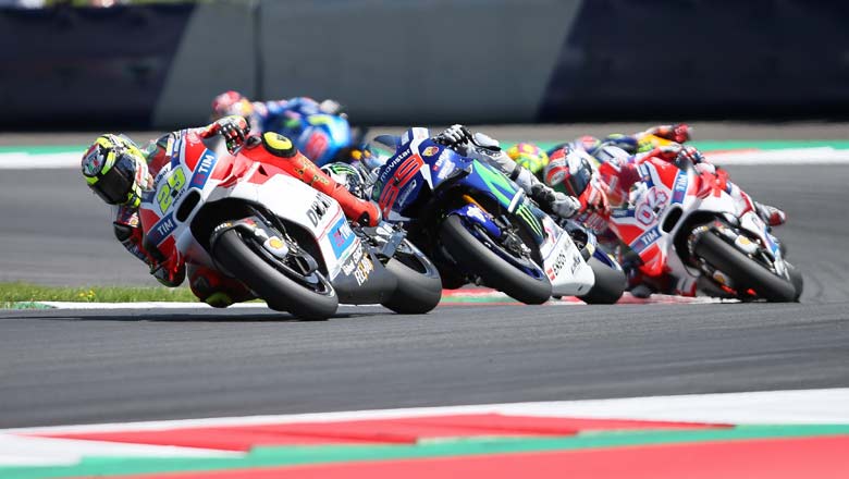 Andrea Iannone of Ducati Team leading the pack at the Austrian MotoGP