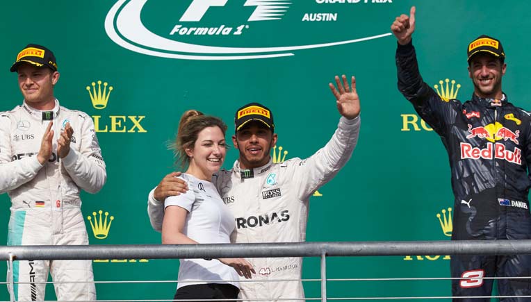 Lewis after his win in Austin; Picture courtesy Daimler