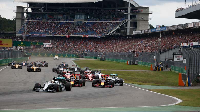 The F1 race in progress in Germany; Picture courtesy Daimler