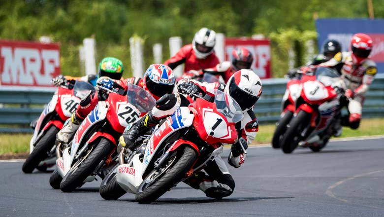 Honda riders battling it out in the Chennai track