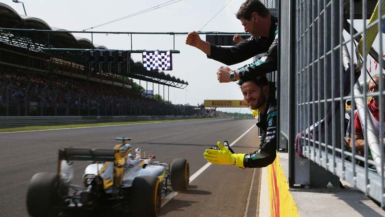 Hamilton winning Hungarian GP; Pic courtesy Daimler