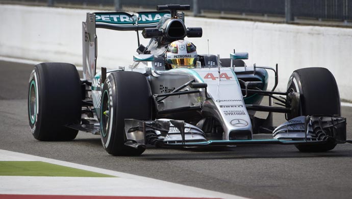 Lewis during the qualifying at Monza; Pic courtesy Daimler