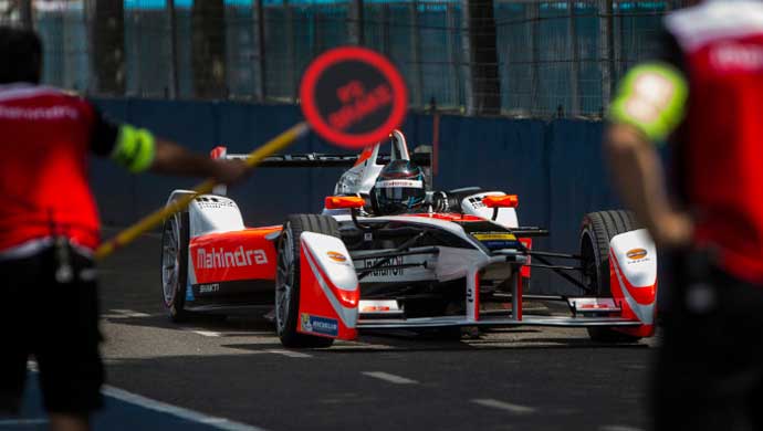 Mahindra electric race car at the BIC; Picture courtesy FIA FormulaE