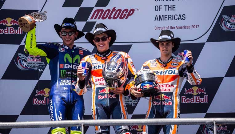 The winners of the US MotoGP Picture courtesy Red Bull Content Pool