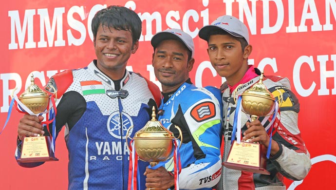 Jagan Kumar of TVS Racing (centre)