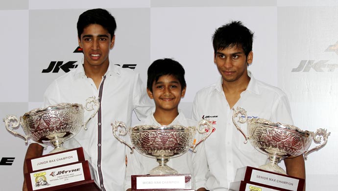 The winners of the three different categories in National JK Tyre Karting Championship