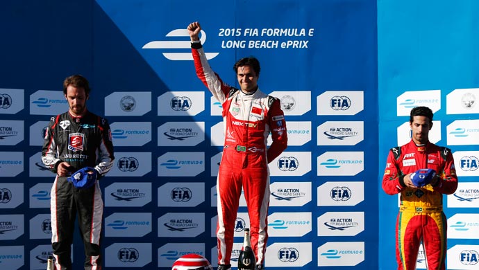 The winners of the Long Beach Formula E race