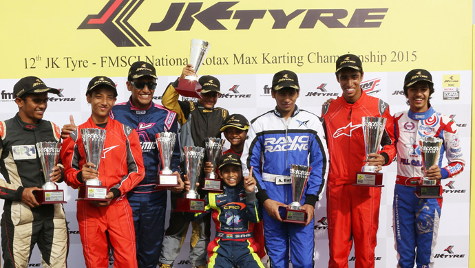 The winners of the 12th JK Tyre-FMSCI Rotax National Karting Championship 