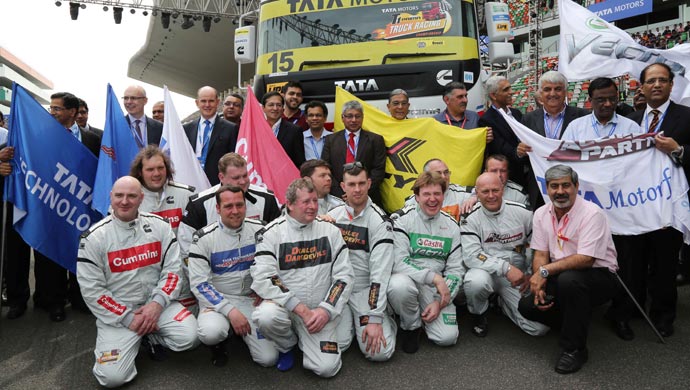 The racers with senior officials from Tata Motors, JK Tyre and Castrol