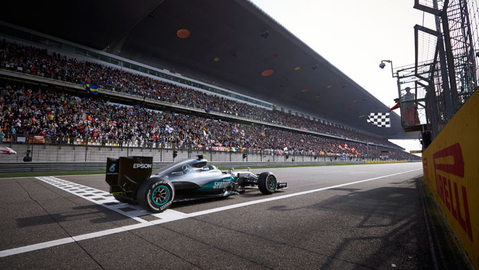 Mercedes car racing to the finish line: Picture courtesy Mercedes / Daimler